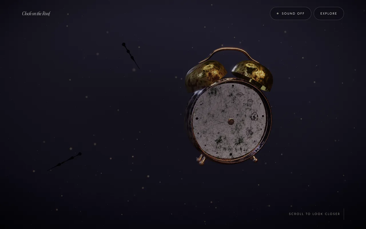 Главная страница clock-on-the-roof.kozickis.com, цифровой 3D-объект